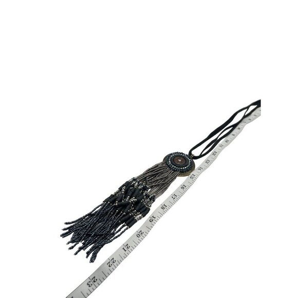 Boho Chic Beaded Necklace & Bracelet Set Statement Jewelry Black & Silver - Picture 5 of 7